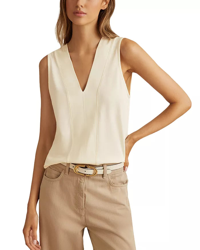 REISS Mira Sleeveless V Neck Top