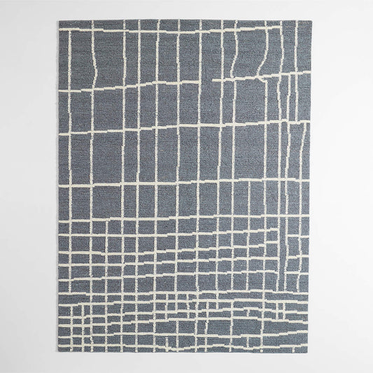 Handwoven Wool Area Rug 9x12 — Blue Grid
