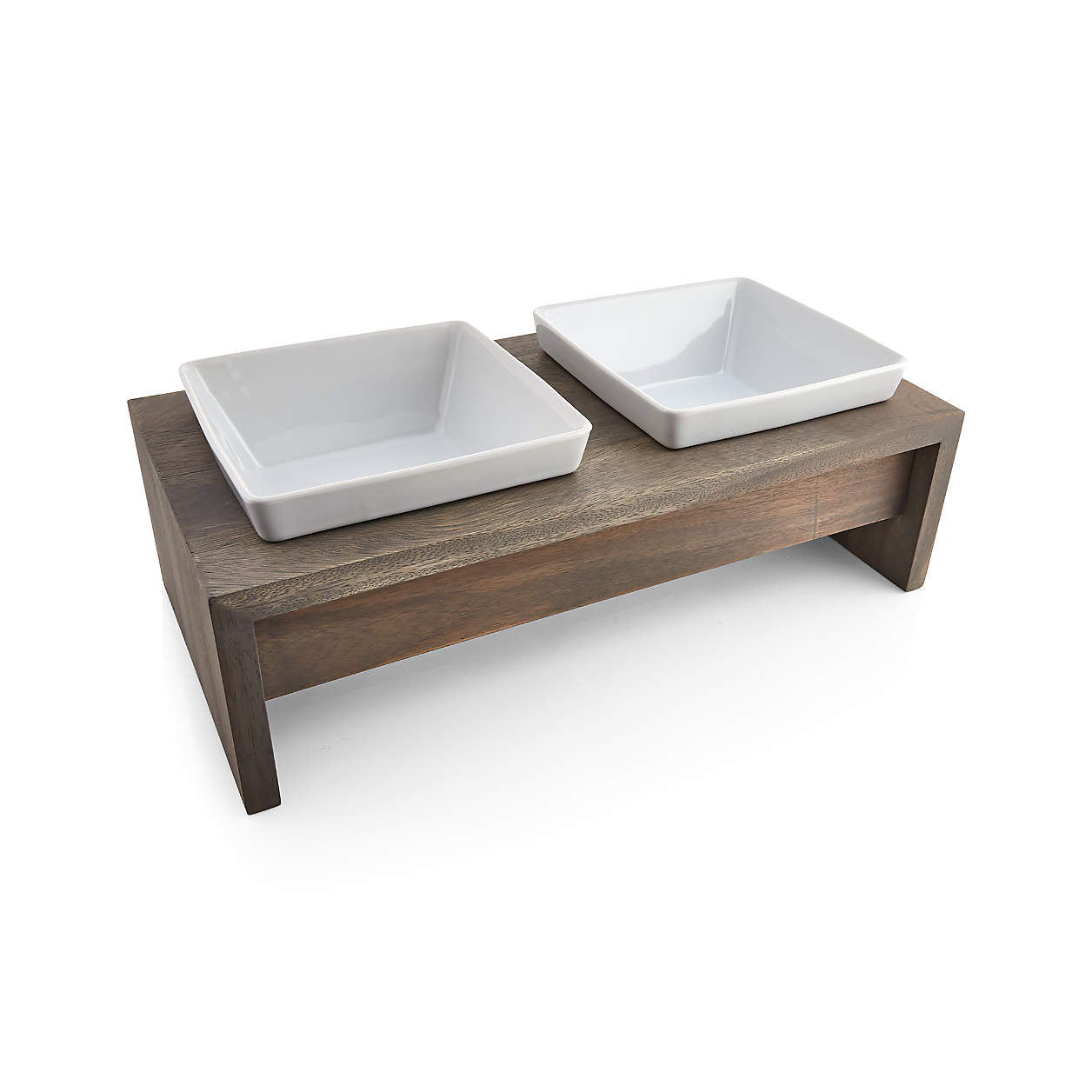 Crate & Barrel Fossil Medium Double Bowl Dog Feeder