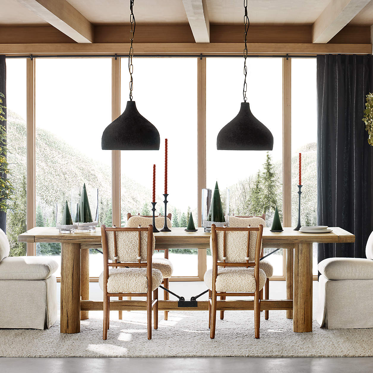 Rectangle extendable dining table — wire-brushed oak veneer, coastal dining room setting