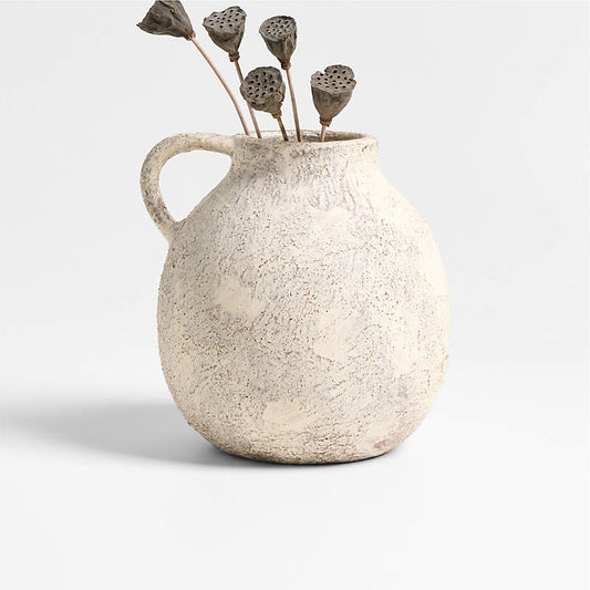 Crate & Barrel Antiguo White Terracotta Vase 8”