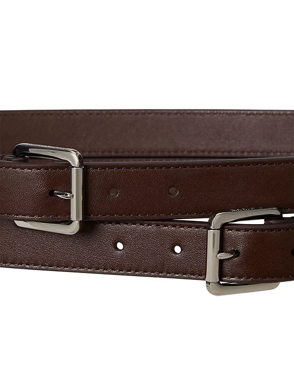 Lauren Ralph Lauren Leather Double Buckle Stacked Wide Belt