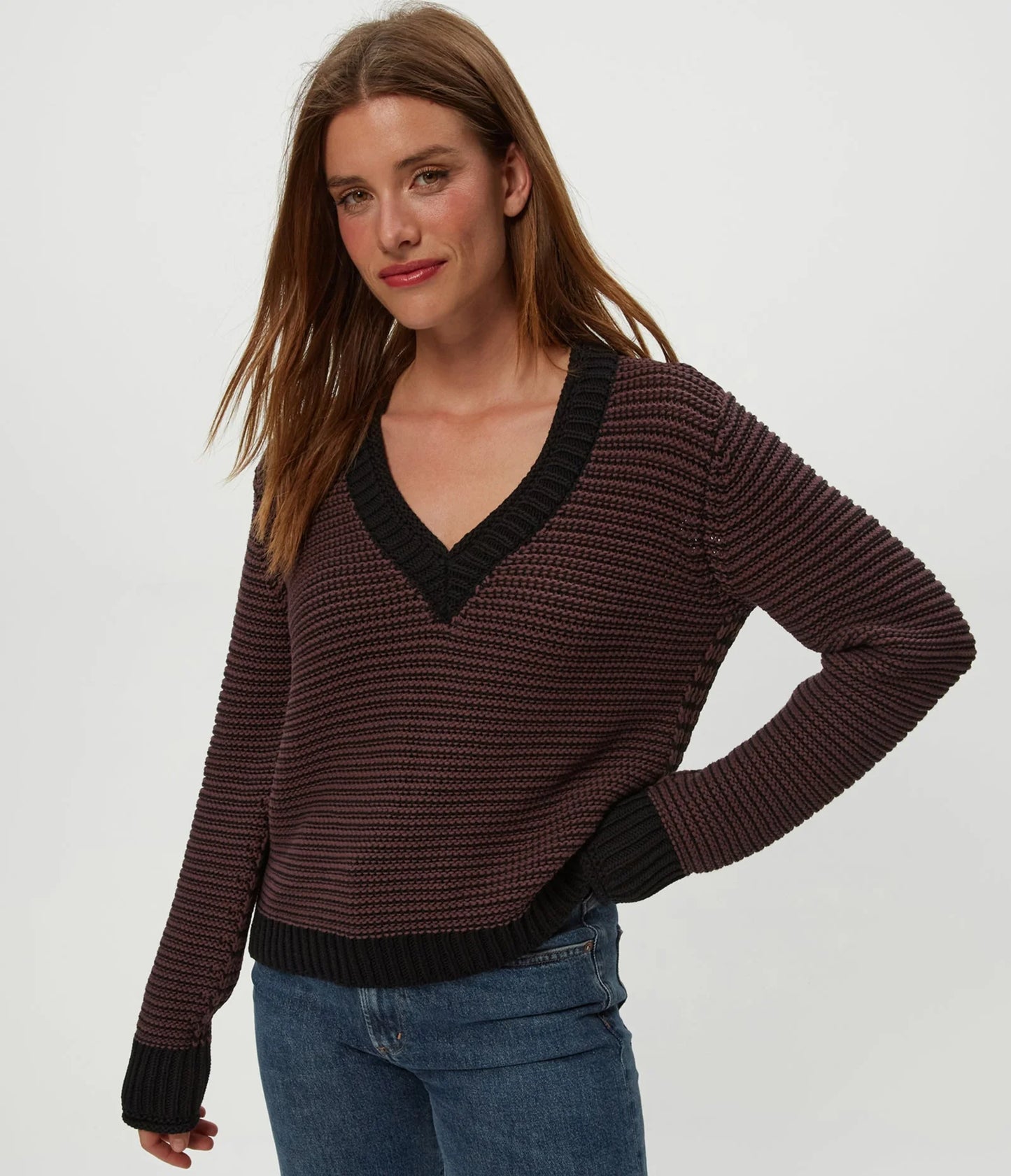 Michael Stars Linda Striped V-Neck Pullover