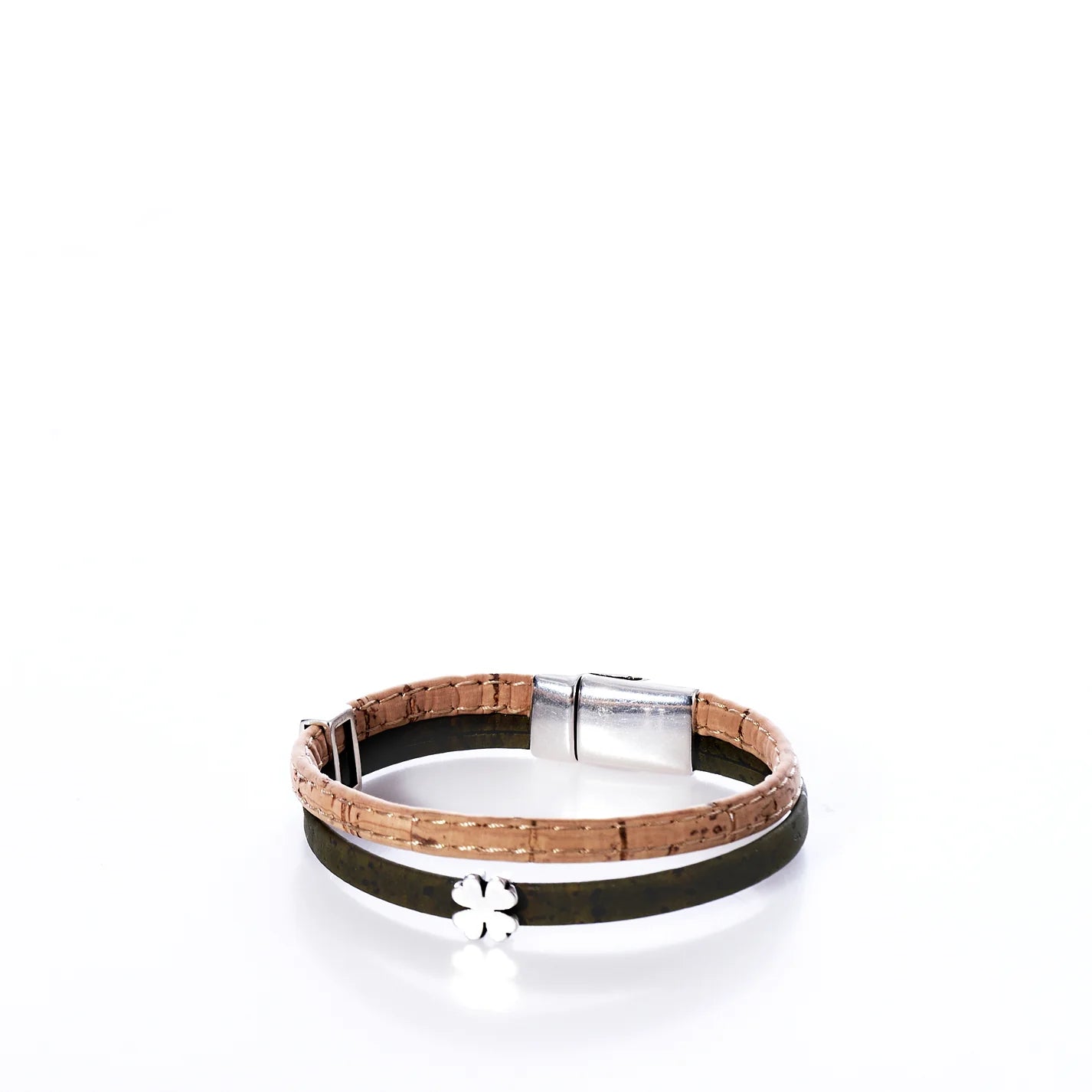 classic cork bracelet with clover charm — front view