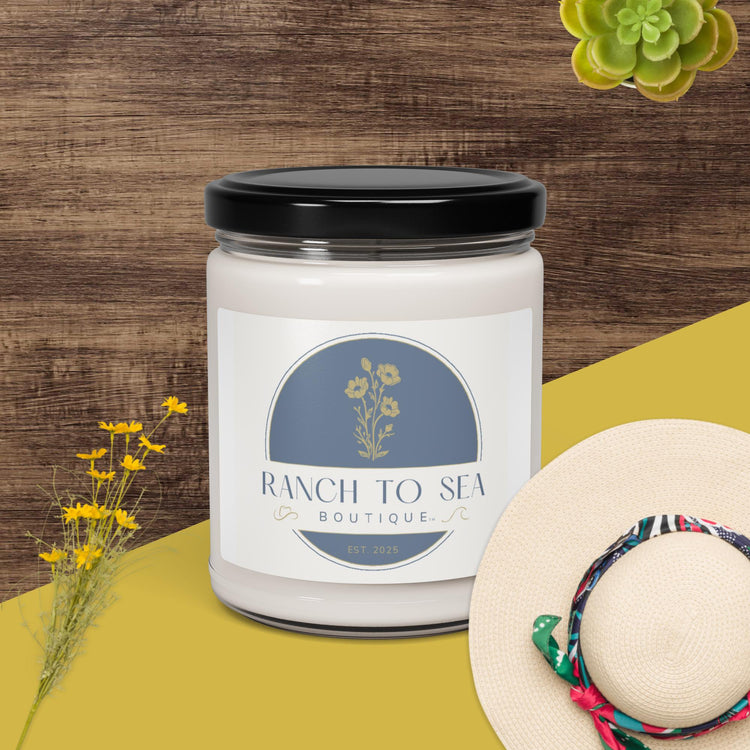 coastal ranch candle finds-Shown in Sea Salt & Orchid in glass jar with black lid 