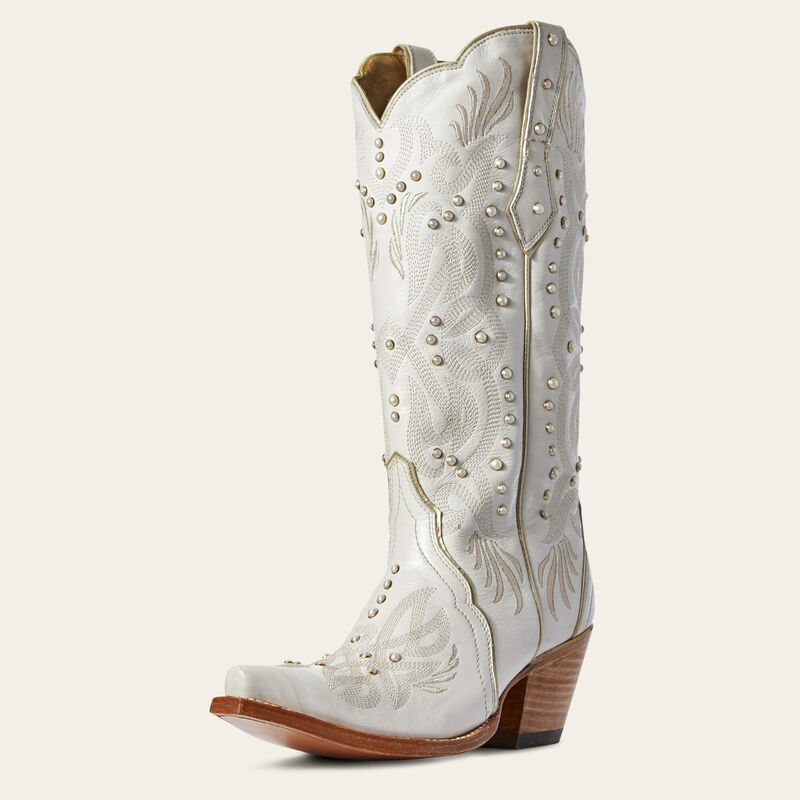 Western cowboy boot bridal — white finish, front view