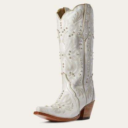 Western cowboy boot bridal — white finish, front view