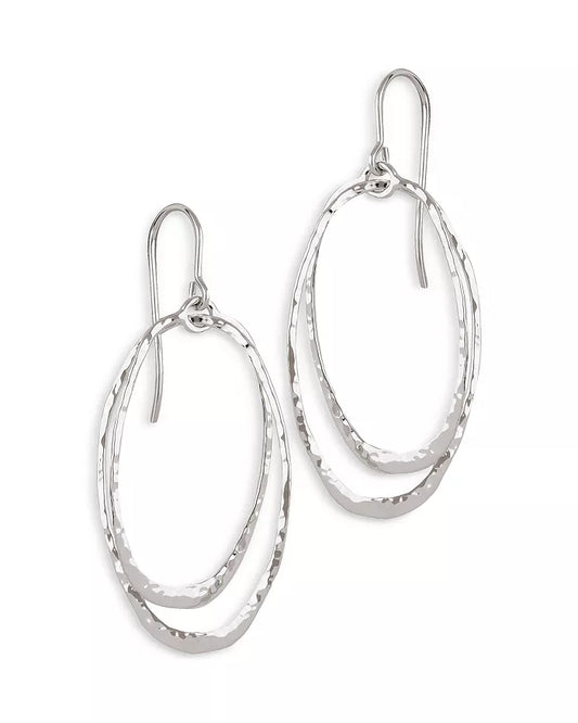Hammered Double Oval Drop Earrings in Sterling Silver