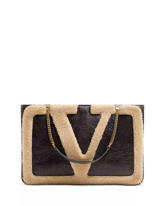 Valentino Garavani New~ Viva Superstar Medium Shearling Shopping Bag