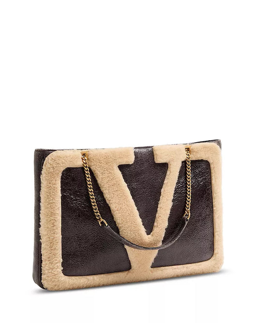 Valentino Garavani New~ Viva Superstar Medium Shearling Shopping Bag