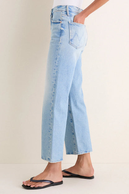 Zip flood jeans — rigid denim, zip ankle, side view