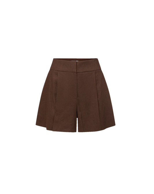 Dark Brown Pleated - Linen Blend Shorts