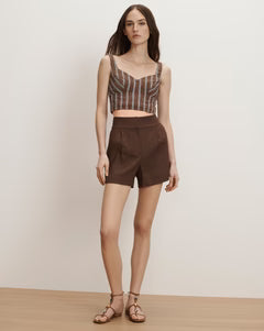 ocha striped cropped tank — styled with matching shorts, model front view