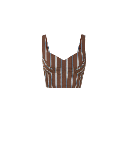 Mocha Striped Tank Top - Cropped Sweetheart Neckline