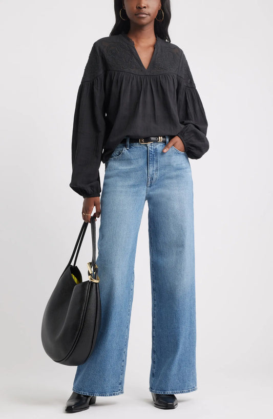 Treasure & Bond Appliqué Yoke Balloon Sleeve Blouse