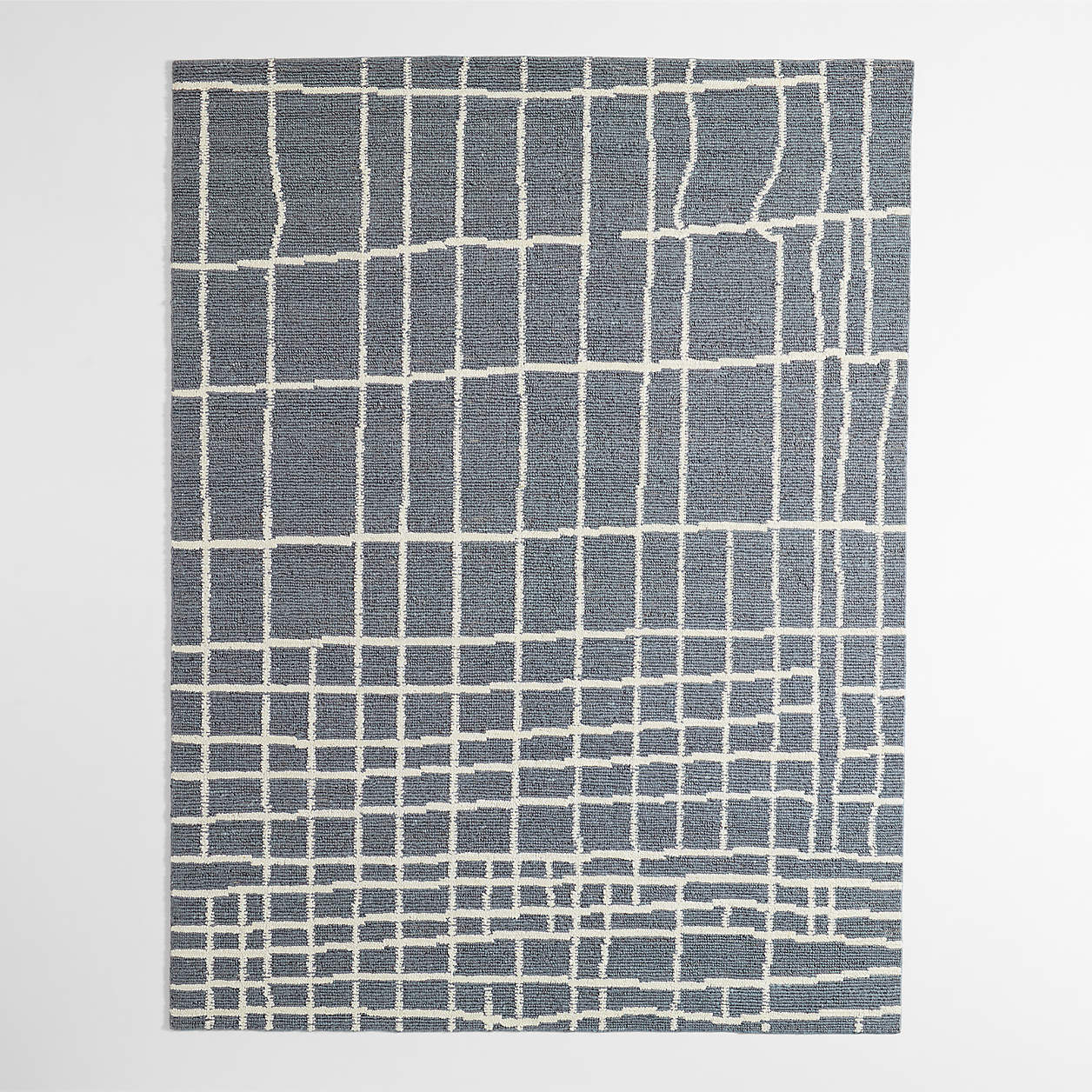 Handwoven Wool Area Rug 9x12 — Blue Grid
