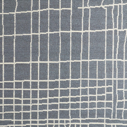 Handwoven Wool Area Rug 9x12 — Blue Grid