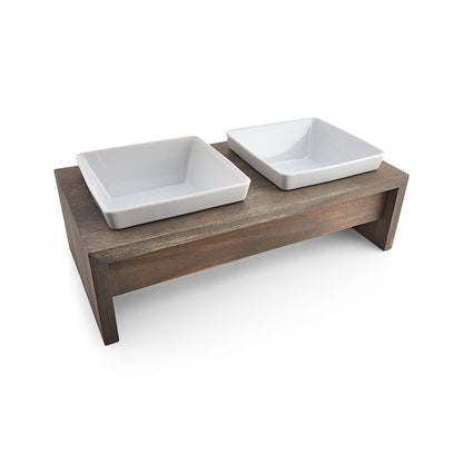 Crate & Barrel Fossil Medium Double Bowl Dog Feeder