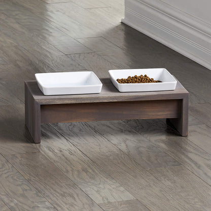Crate & Barrel Fossil Medium Double Bowl Dog Feeder