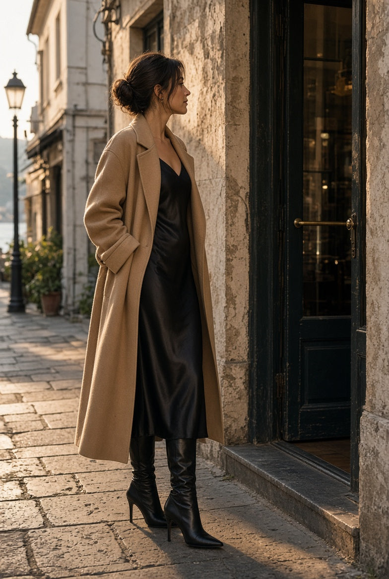 Black-bias-cut-satin-dress-front_lifestyle travel pic
