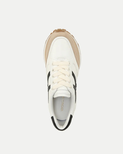 Black and white leather sneakers with interlocking-V design and suede toe detail