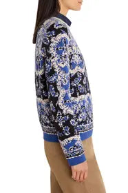 Blue bandana jacquard sweater side view 