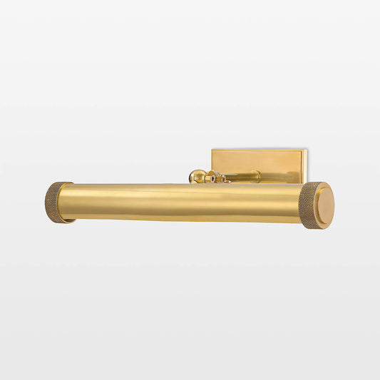 brass picture light — polished brass finish, front view — wall-mounted picture light with textured caps