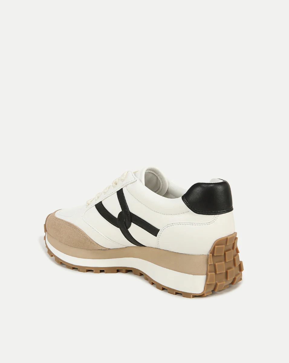 Close-up of the rubber outsole and suede toe cap on the leather sneakers