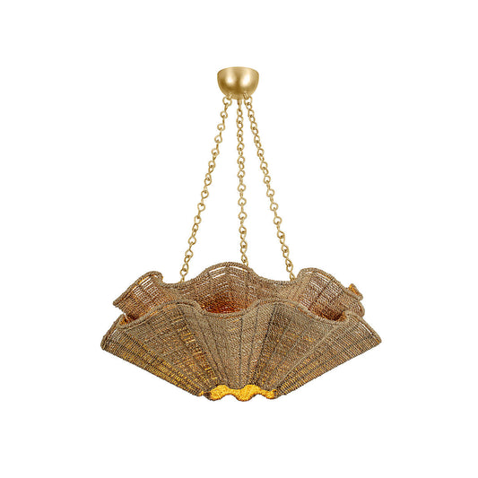 Coastal fiber pendant chandelier — organic fiber texture, overhead angle