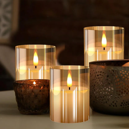Glass Jar LED Remote Control Flameless Candles set of 3
