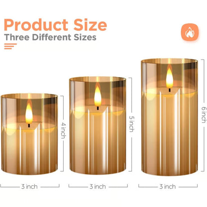 Glass Jar LED Remote Control Flameless Candles set of 3