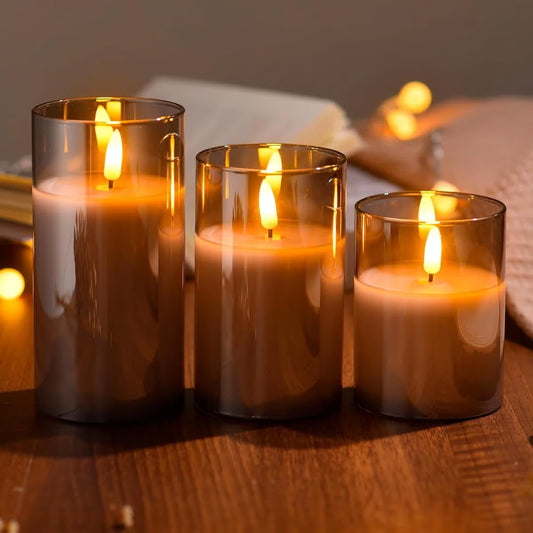 Glass Jar LED Remote Control Flameless Candles set of 3