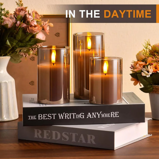 Glass Jar LED Remote Control Flameless Candles set of 3