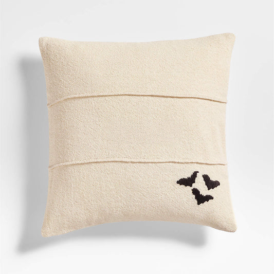 Halloween Embroidered Bats 20x20" Arctic Ivory Throw Pillow with Down-Alternative Insert