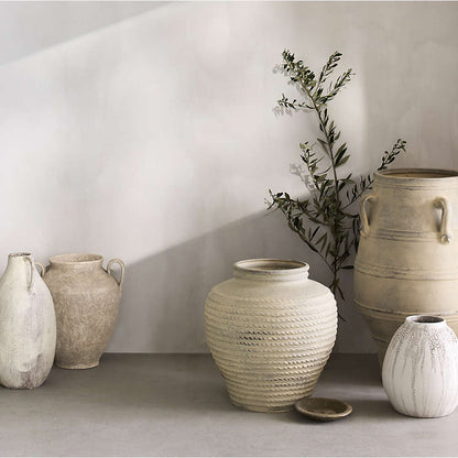 Crate & Barrel Antiguo White Terracotta Vase 8”