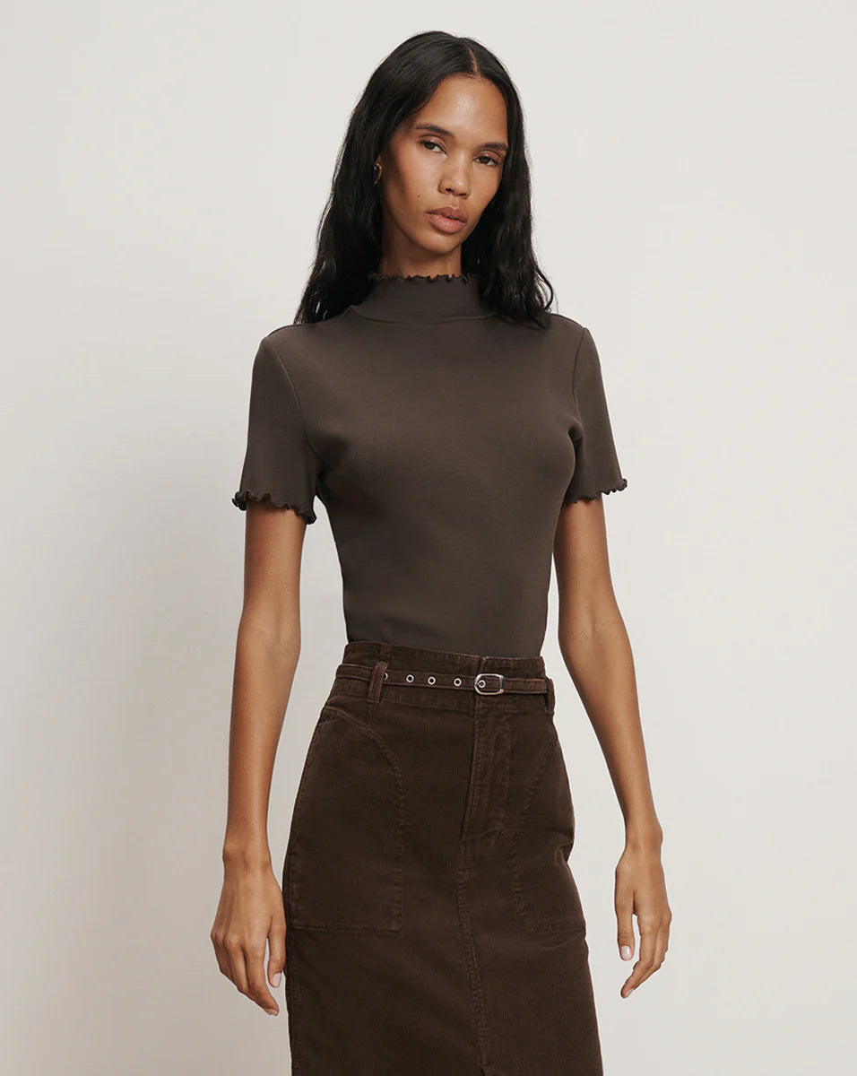 Harden Purl-Trim T-Shirt in Dark Brown Umber