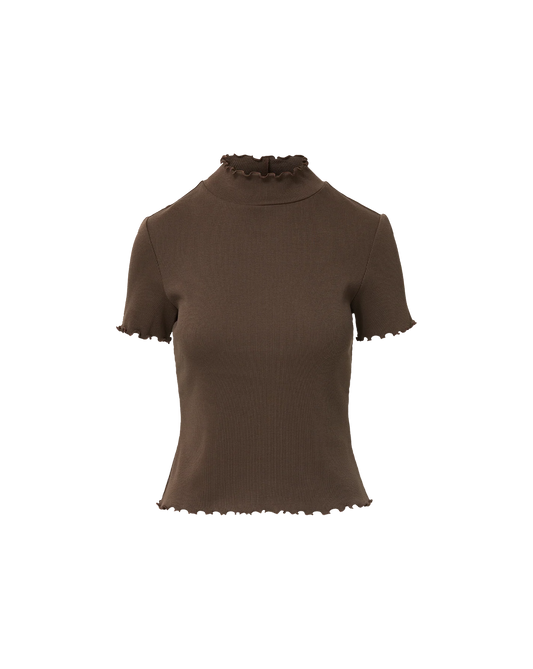 Harden Purl-Trim T-Shirt in Dark Brown Umber