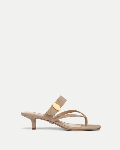 Kitten-Heel Sandal Soft Suede Sand