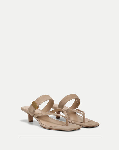 Kitten-Heel Sandal Soft Suede Sand