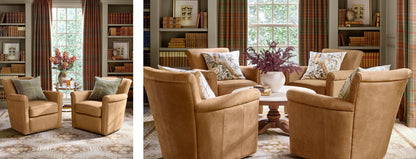 Pottery Barn Irving Roll Leather Swivel Armchair