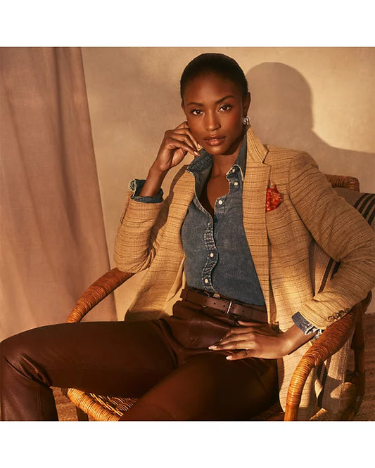 Lauren Ralph Lauren Herringbone Linen Blend Tweed Blazer