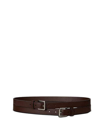 Lauren Ralph Lauren Leather Double Buckle Stacked Wide Belt