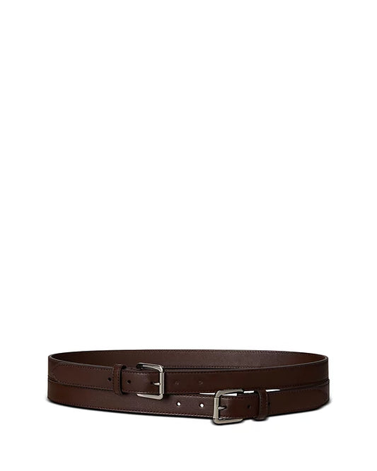 Lauren Ralph Lauren Leather Double Buckle Stacked Wide Belt