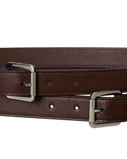 Lauren Ralph Lauren Leather Double Buckle Stacked Wide Belt