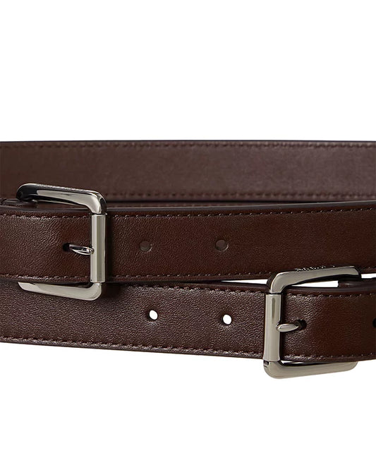 Lauren Ralph Lauren Leather Double Buckle Stacked Wide Belt