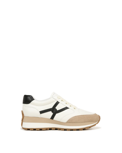 Side view of black white leather sneakers showing padded collar and midsole