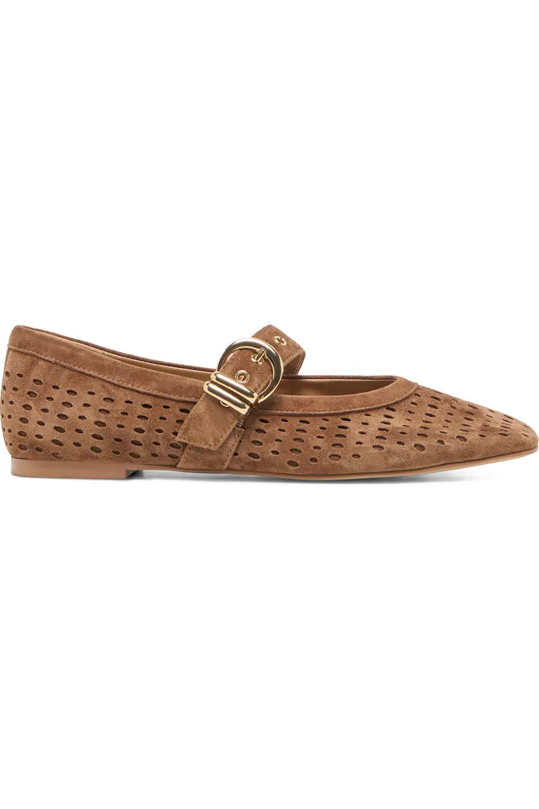 Suede mary jane flat side view
