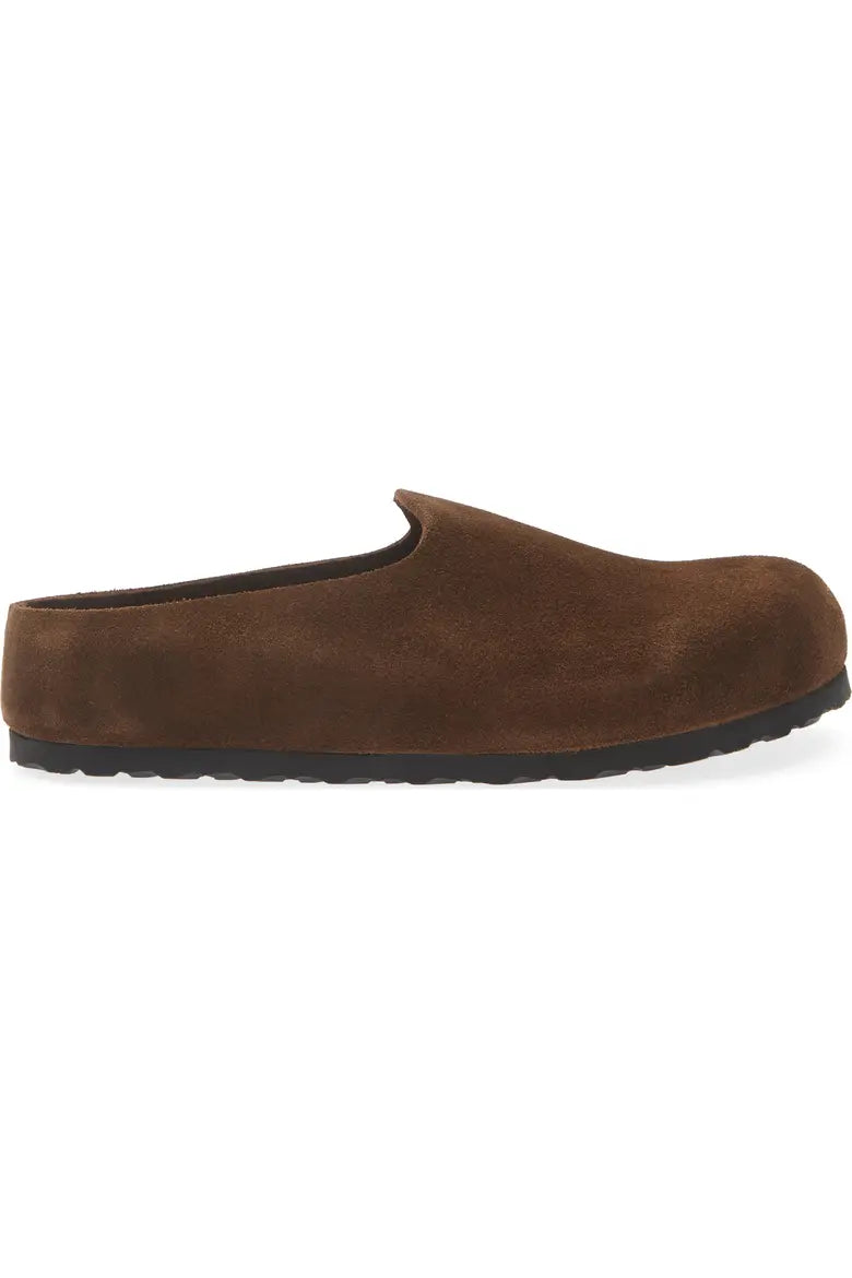 Suede wrapped leather mule side view