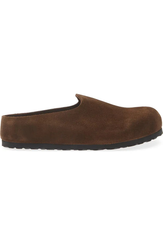 Suede wrapped leather mule side view