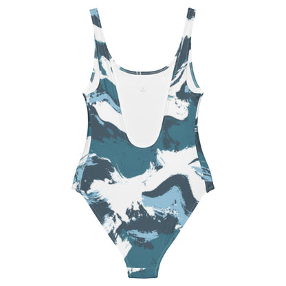 Azure one-piece swimsuit recycled — low-scoop back, cheeky fit, back view